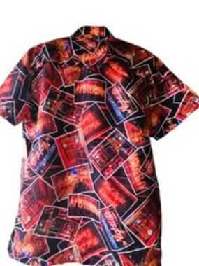 Surf Society Amsterdam Neon Postcard Print Button Up Shirt NWT Mens Large MS10